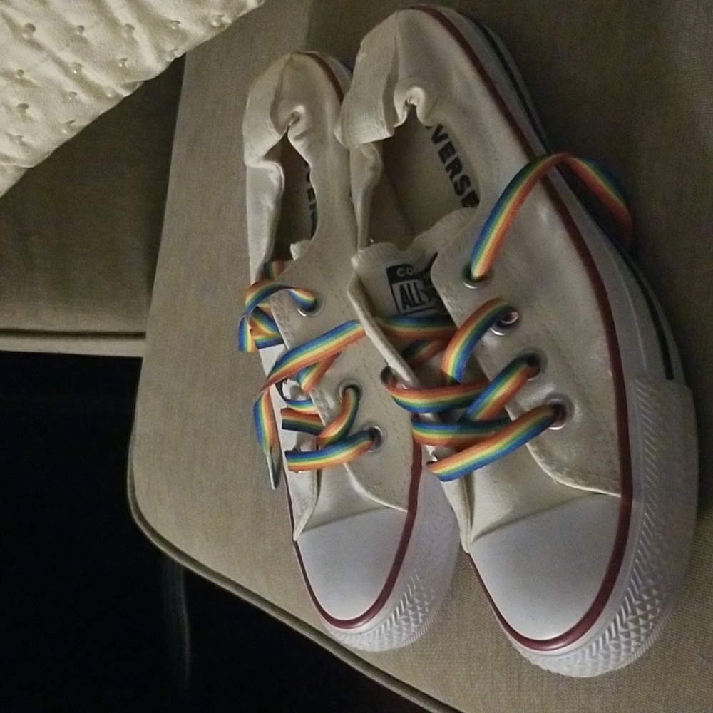 Converse all stars slip on of wear them behind the ankle.
